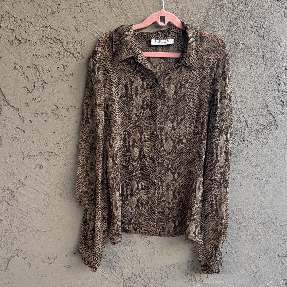 Vintage Y2K Trio New York Button Down Snake Print Sheer Blouse